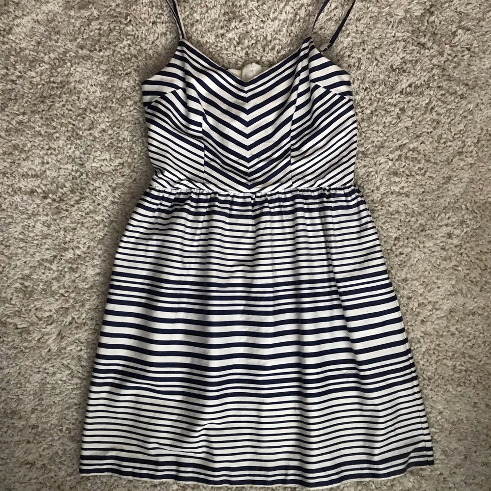 Navy Blue and White Striped Dress